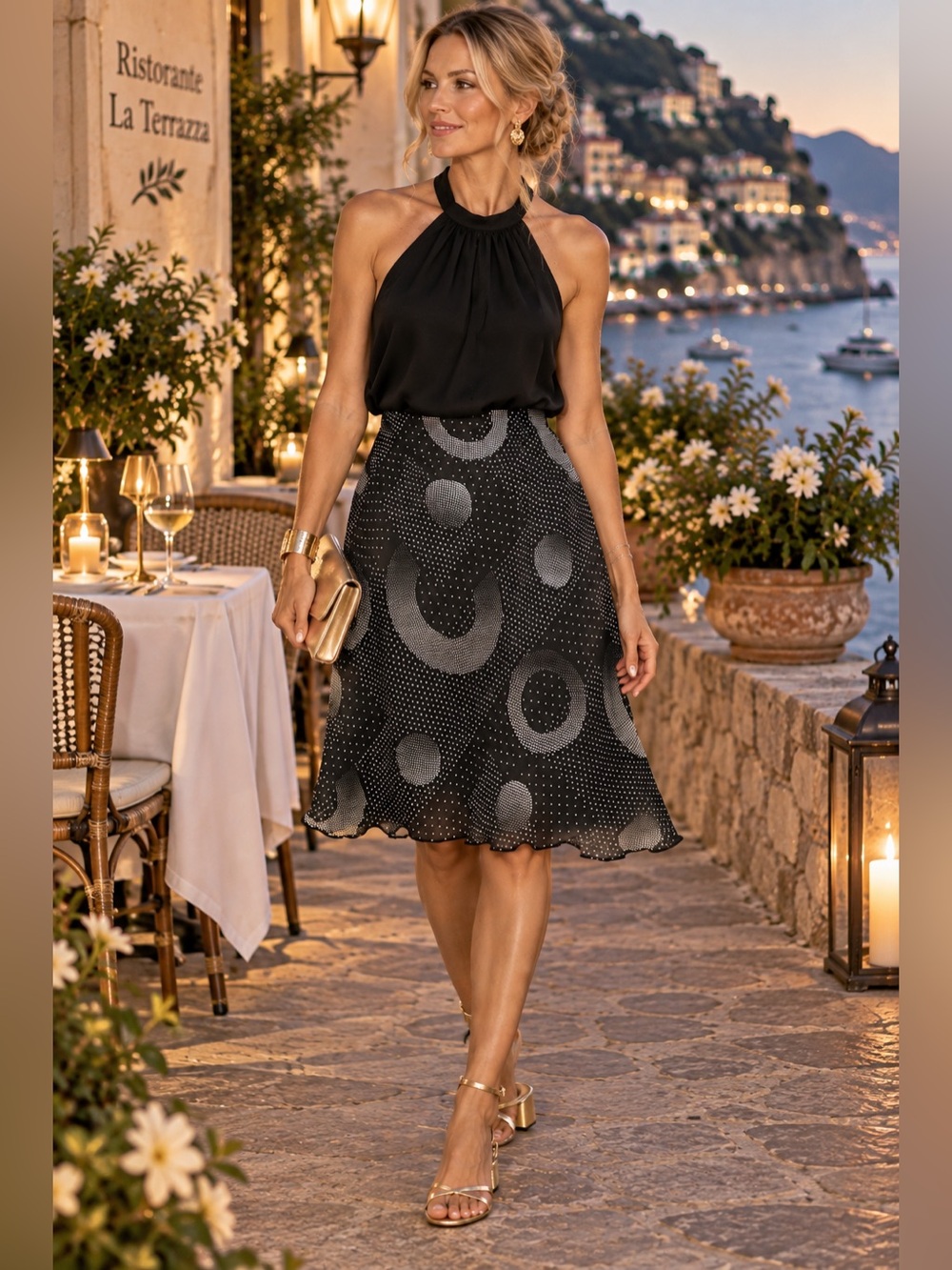 Elegant Black Polka Circle Midi Skirt
